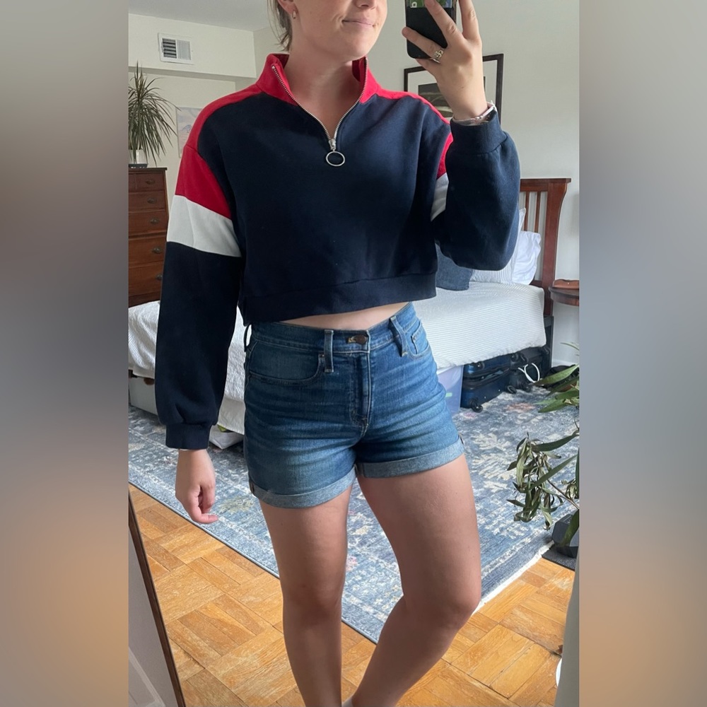 Cropped Quarter Zip, Red White and Blue, Size Small